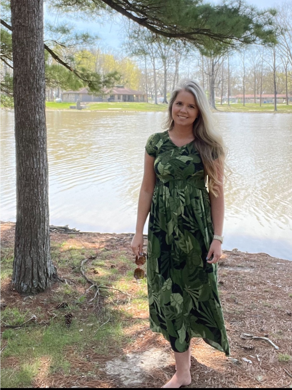 Jessica Simpson Green Tropical Leaf Maxi Dress - Picture 2 of 4